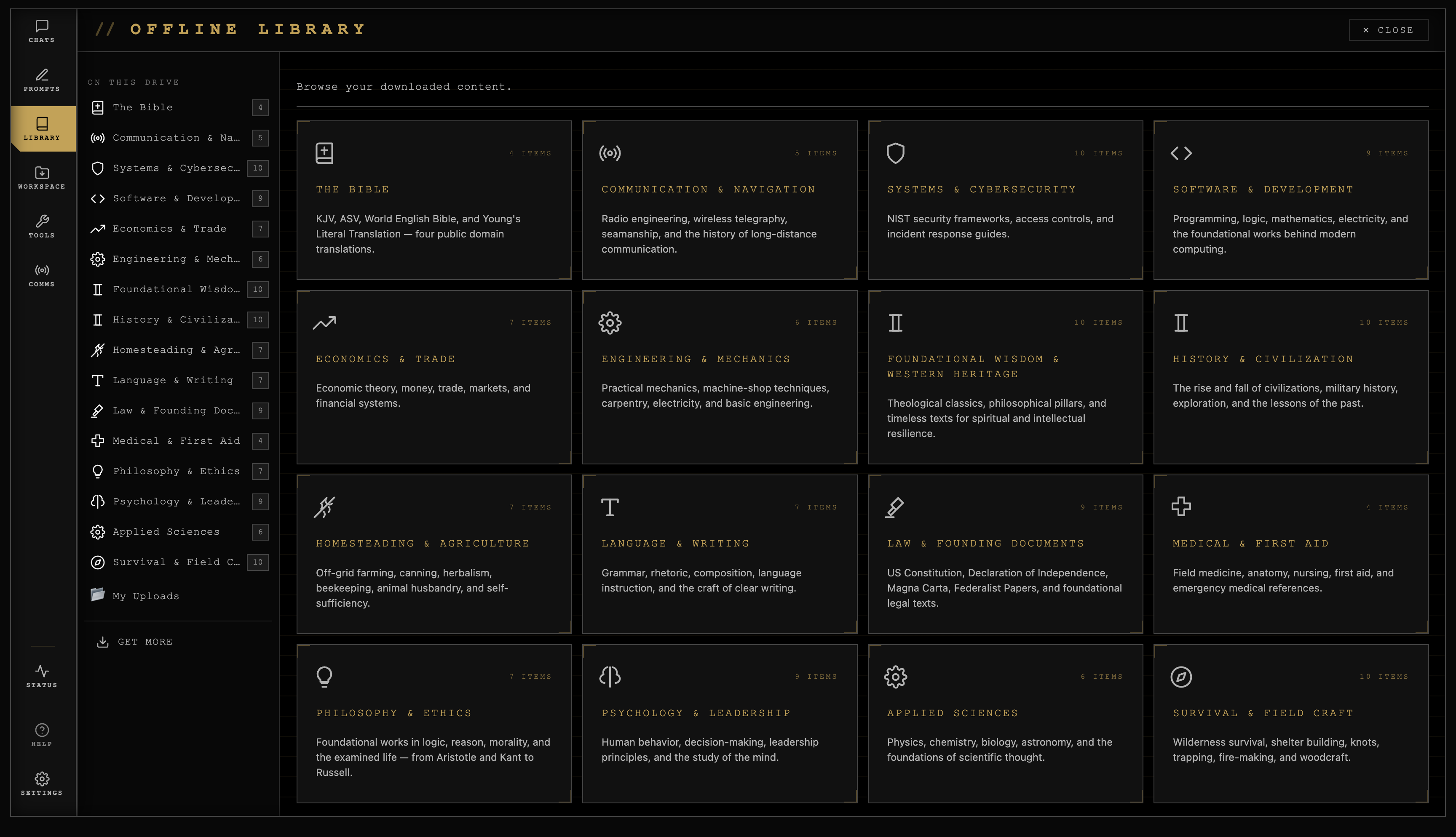 Reference Library showing 16 content categories